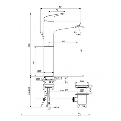 BATERIE LAVOAR CERAFLEX INALTA, 30,5 CM, CU VENTIL